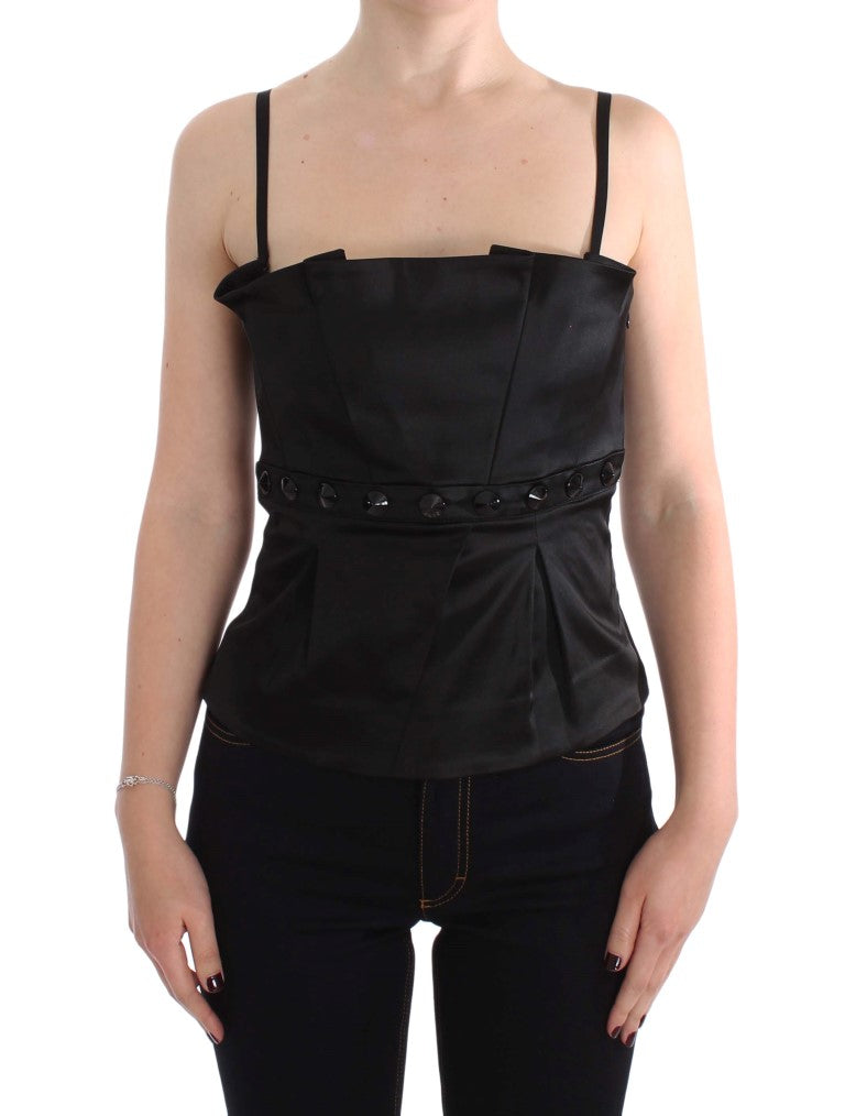 Blusa elegante de noche negra con tirantes finos Exte