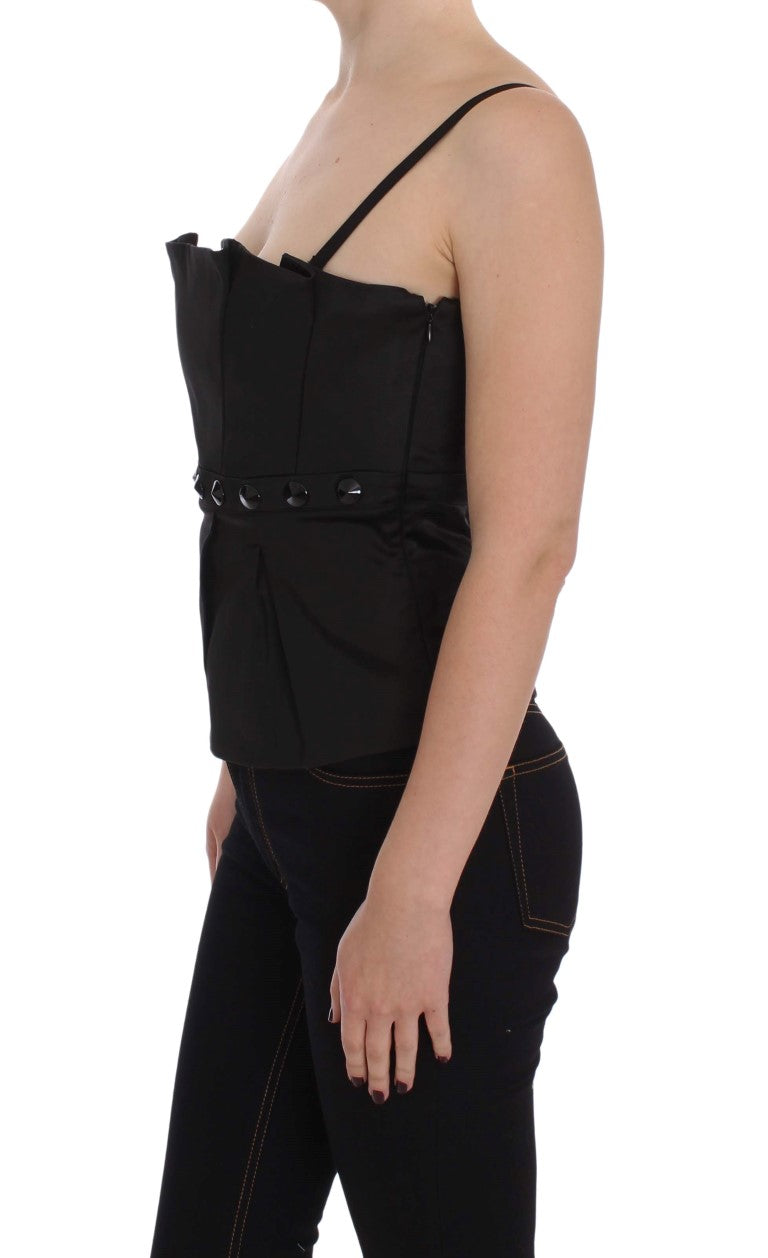 Blusa elegante de noche negra con tirantes finos Exte