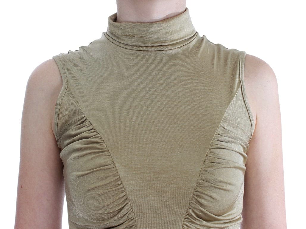 Camiseta sin mangas con cuello alto dorado glamoroso de Exte