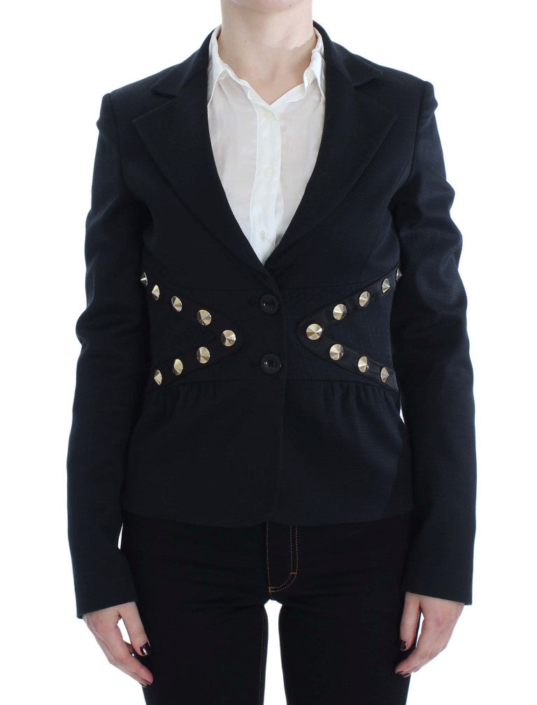 Exte Chic Black Stretch Blazer with Gold Button Detail