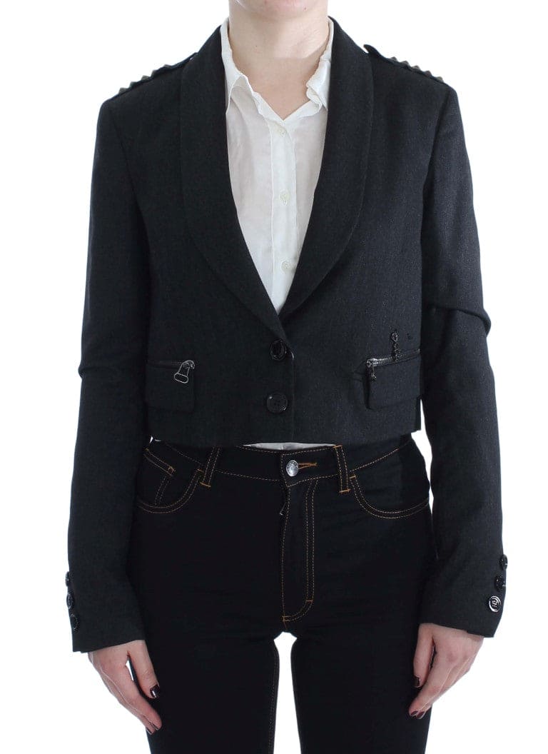 Veste blazer élégante grise à boutons dorés Exte