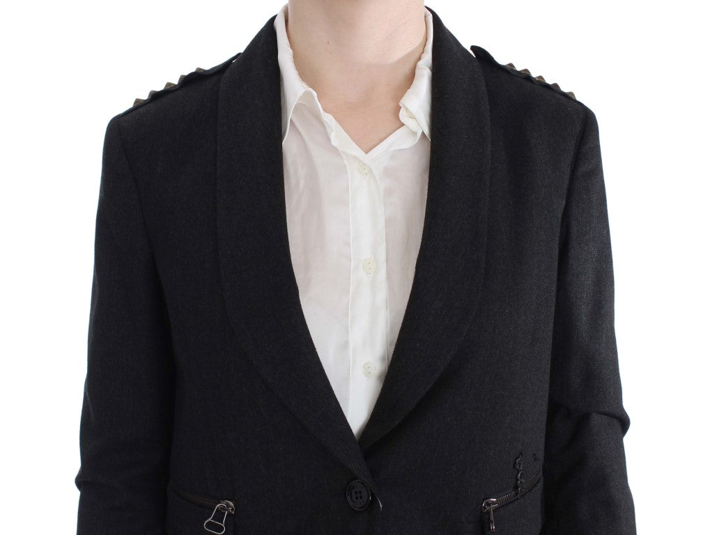 Veste blazer élégante grise à boutons dorés Exte