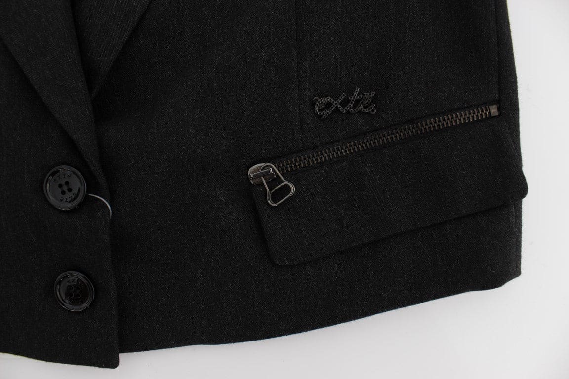 Veste blazer élégante grise à boutons dorés Exte