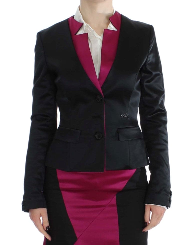 Blazer simple boutonnage noir et rose chic Exte