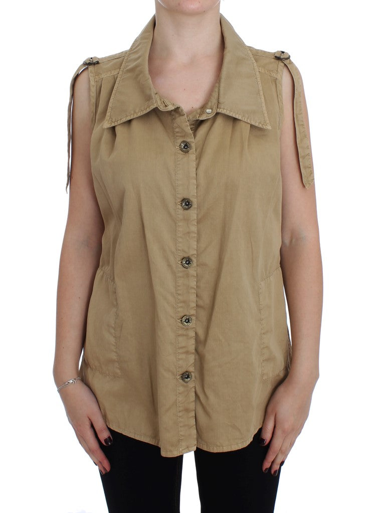 Blusa sin mangas de algodón beige PLEIN SUD