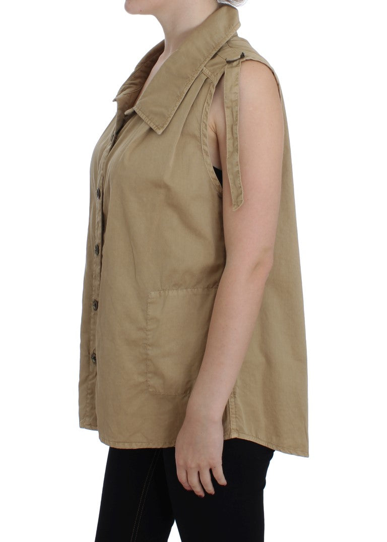 Blusa sin mangas de algodón beige PLEIN SUD