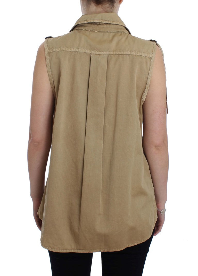 Blusa sin mangas de algodón beige PLEIN SUD