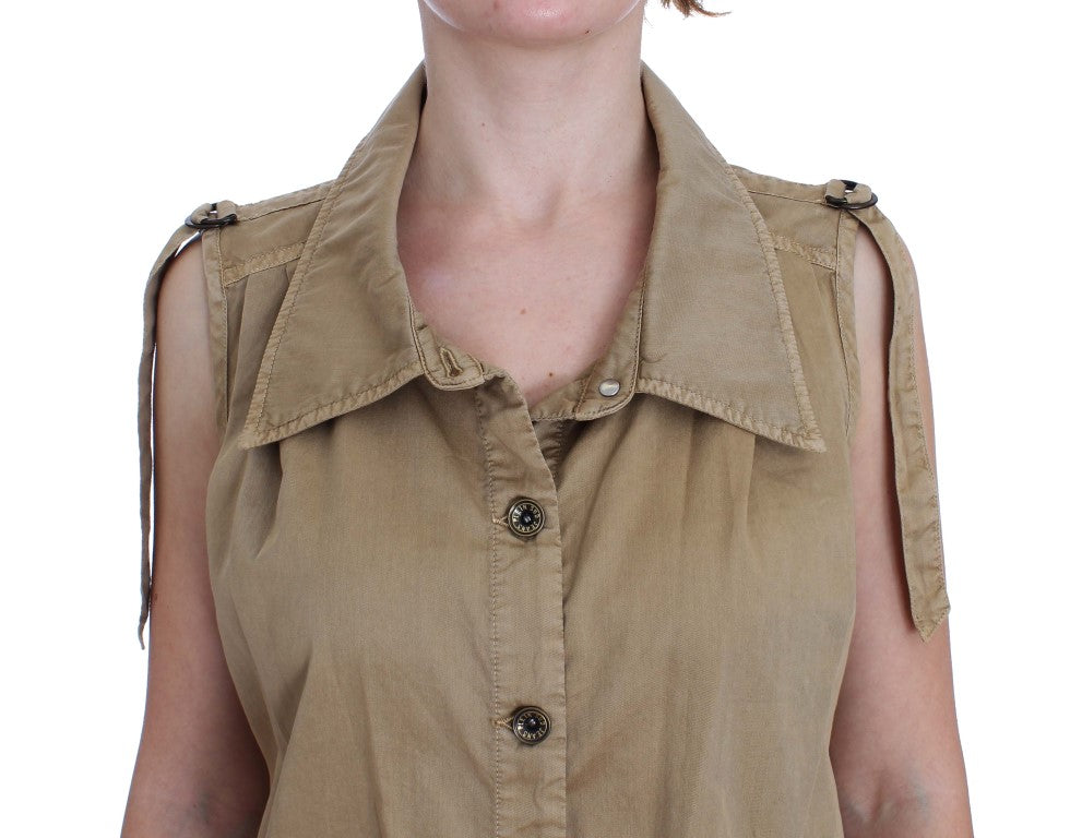 Blouse en coton beige sans manches PLEIN SUD