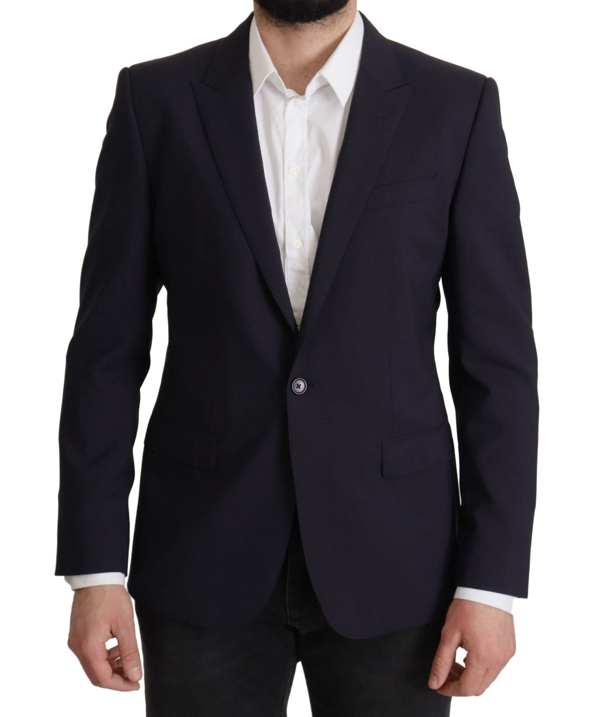 Blazer slim élégant en laine mélangée bleu marine Dolce &amp; Gabbana