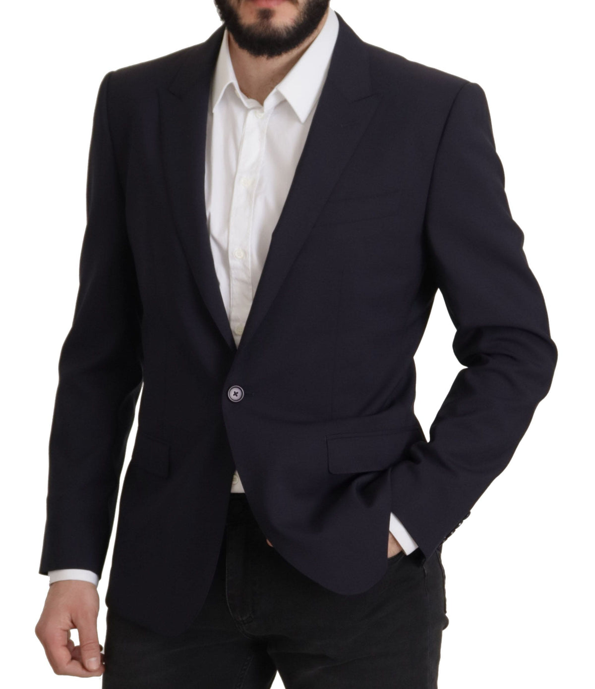 Blazer slim élégant en laine mélangée bleu marine Dolce &amp; Gabbana