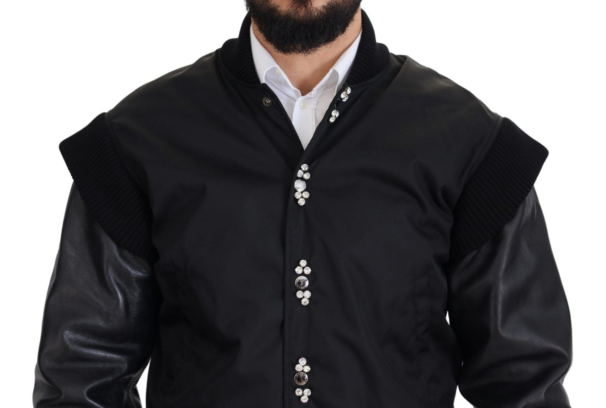 Veste bomber noire élégante ornée de cristaux Dolce &amp; Gabbana