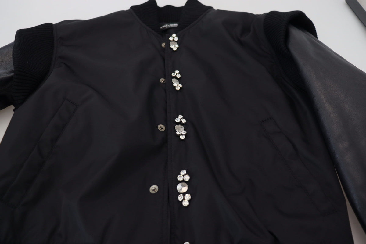 Veste bomber noire élégante ornée de cristaux Dolce &amp; Gabbana