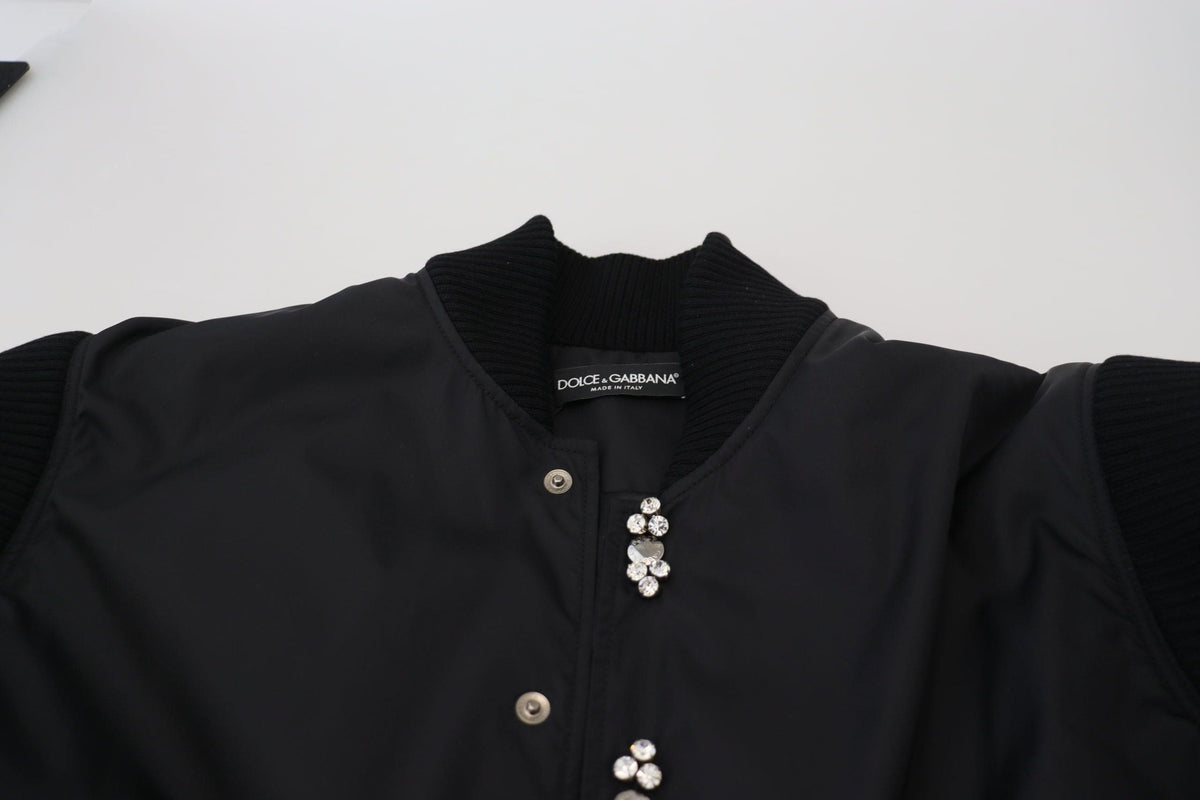 Veste bomber noire élégante ornée de cristaux Dolce &amp; Gabbana