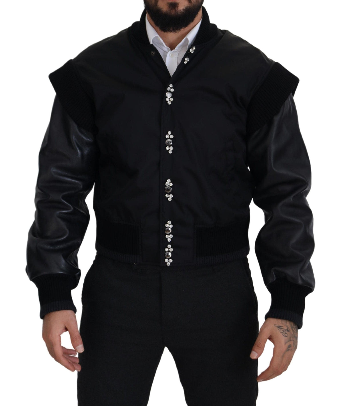 Veste bomber noire élégante ornée de cristaux Dolce &amp; Gabbana