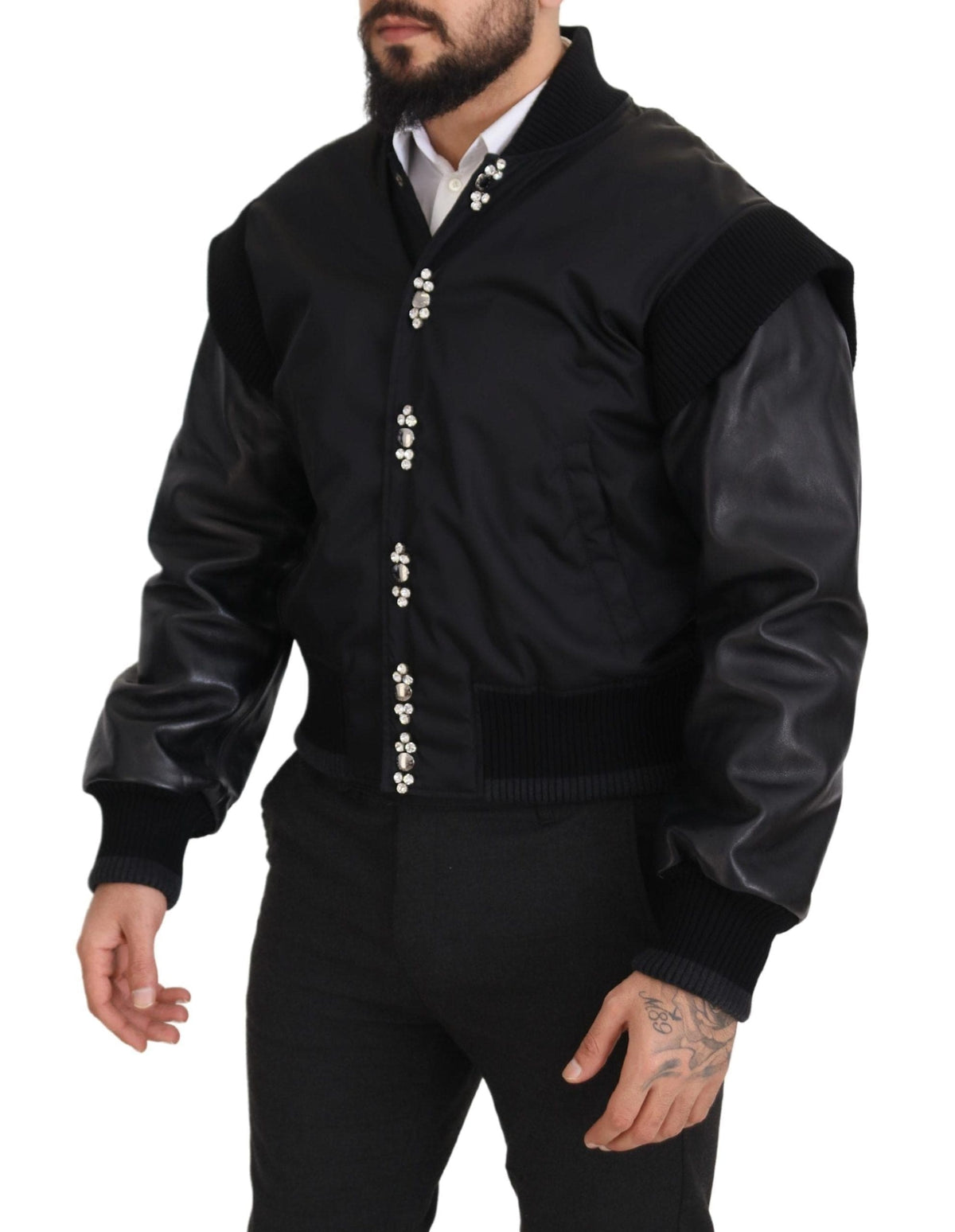 Veste bomber noire élégante ornée de cristaux Dolce &amp; Gabbana