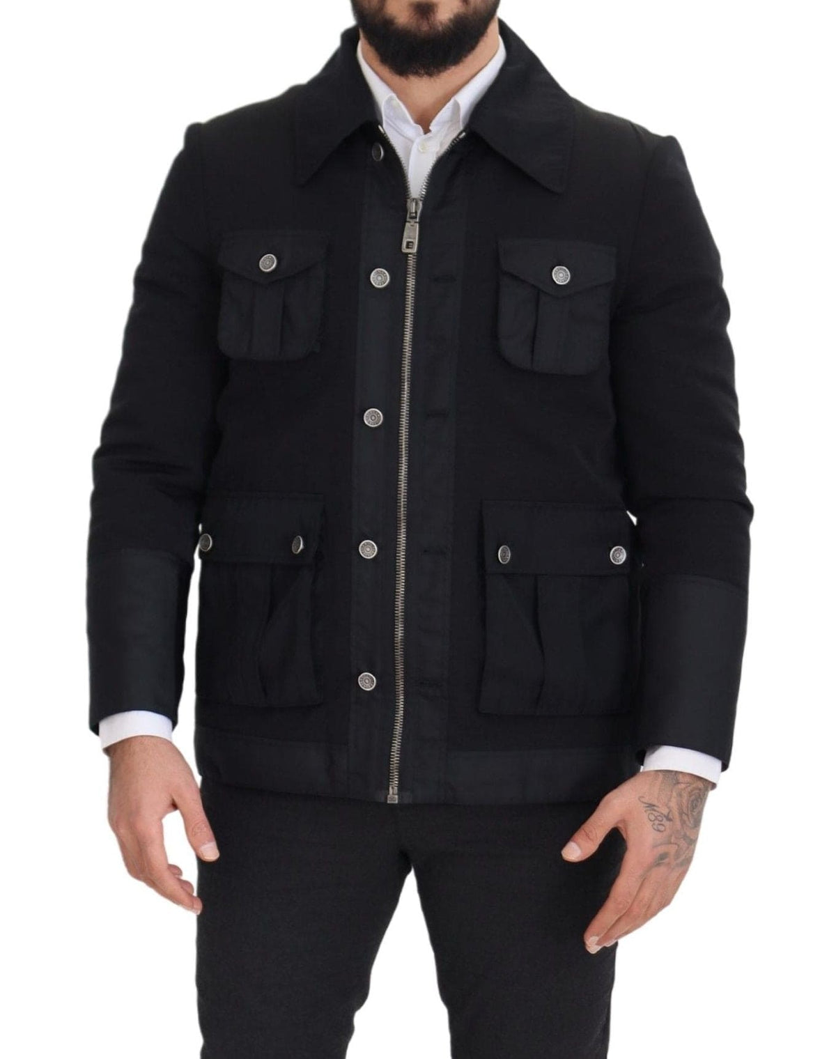 Veste élégante en laine mélangée noire entièrement zippée Dolce &amp; Gabbana