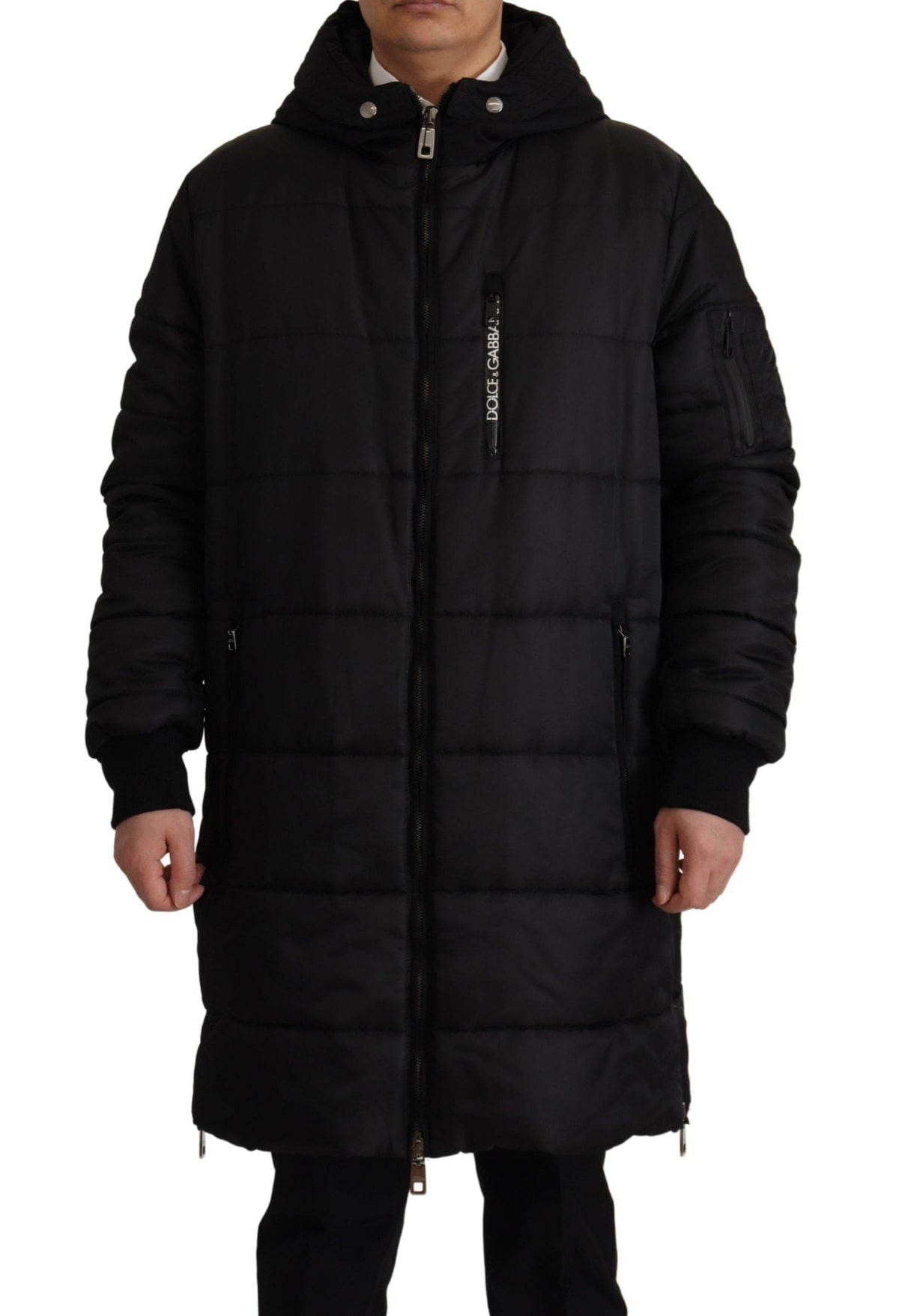 Parka d'hiver élégante à capuche noire Dolce &amp; Gabbana