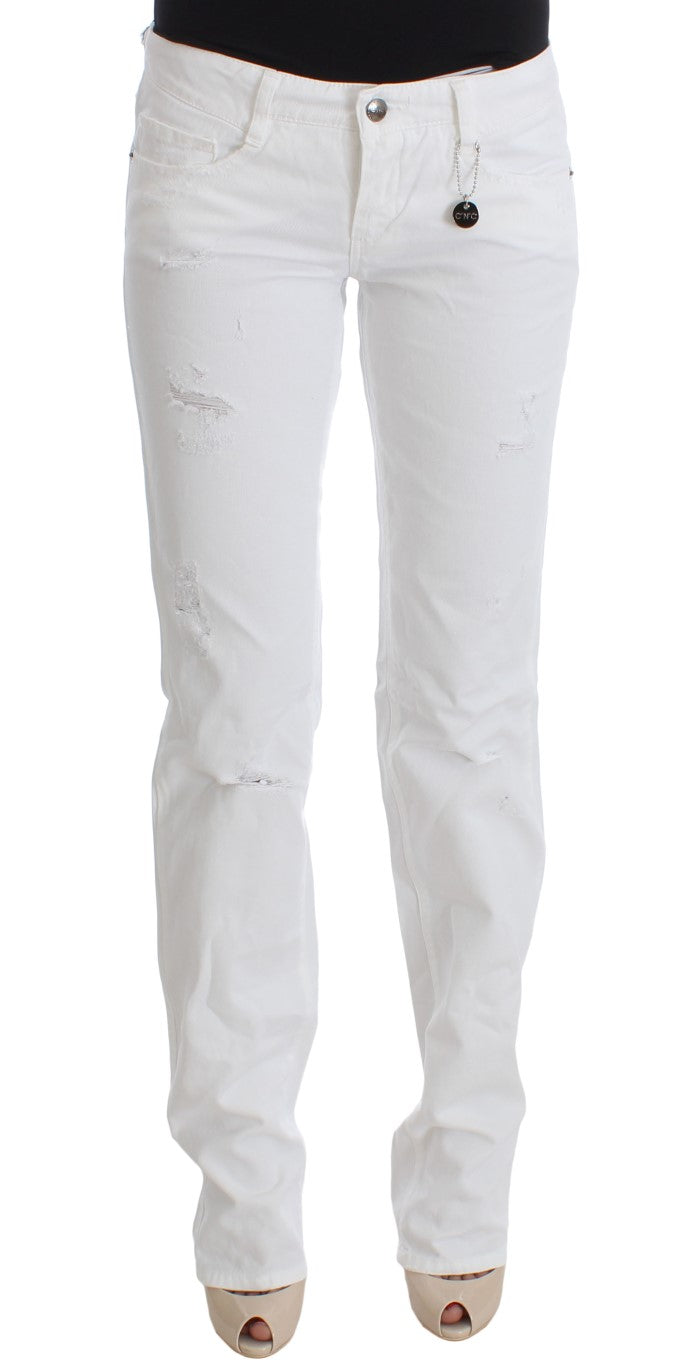 Costume National Chic Slim Fit Jeans Blanc en Coton