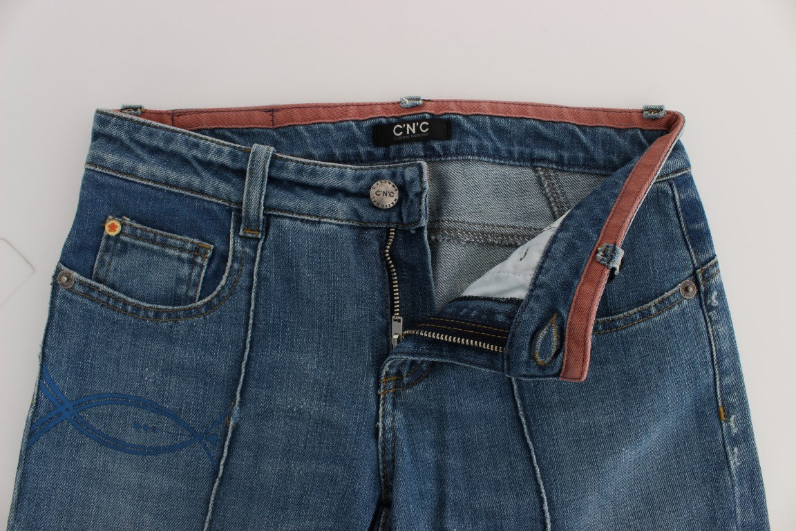 Jeans azules ajustados y elegantes de estilo nacional para la mujer moderna