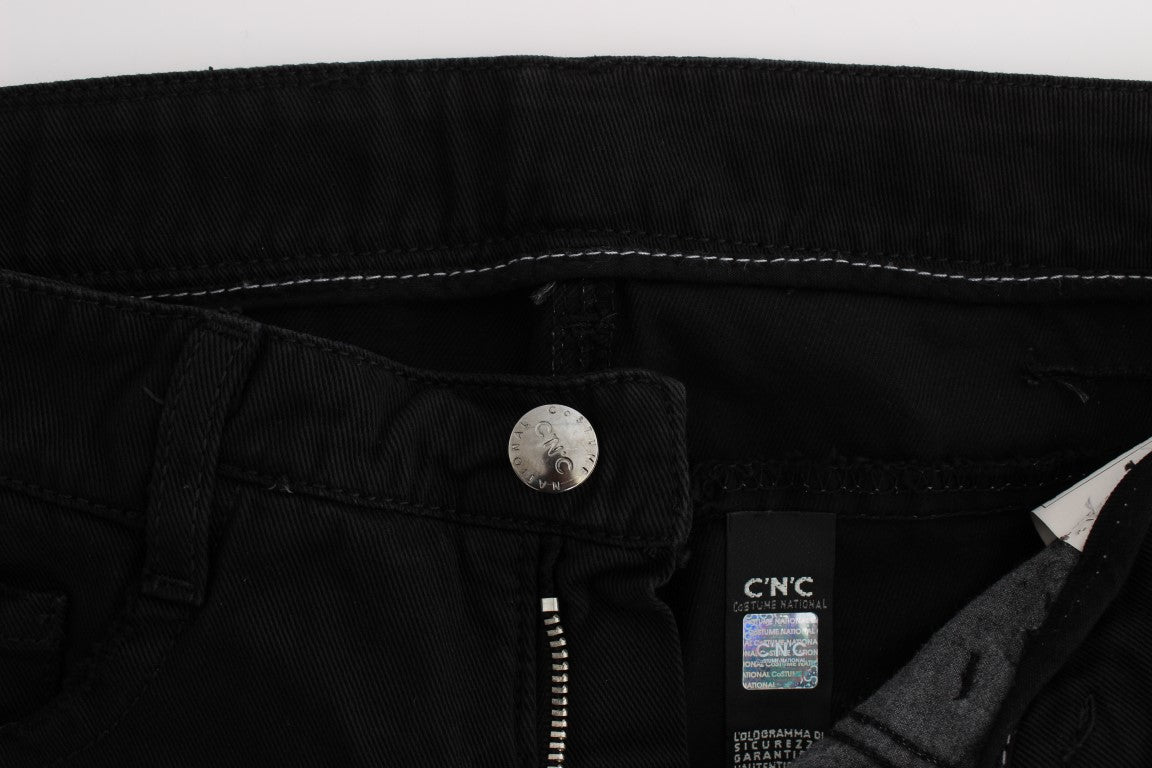 Costume National Chic Jean Slim Noir en Coton Zippé