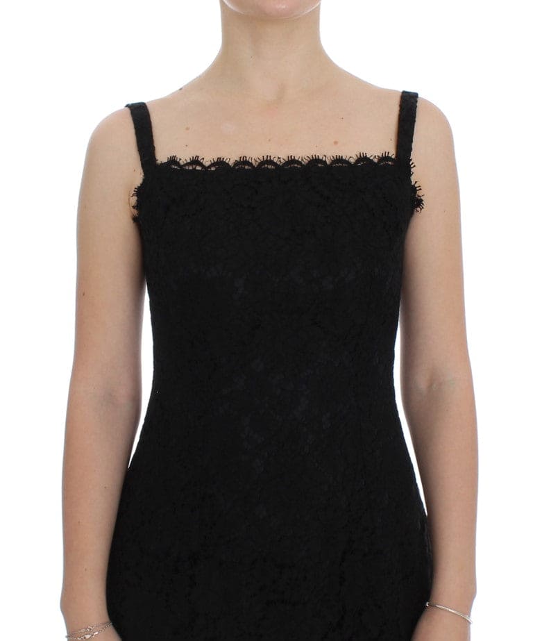 Vestido elegante hasta la rodilla con encaje floral negro de Dolce &amp; Gabbana