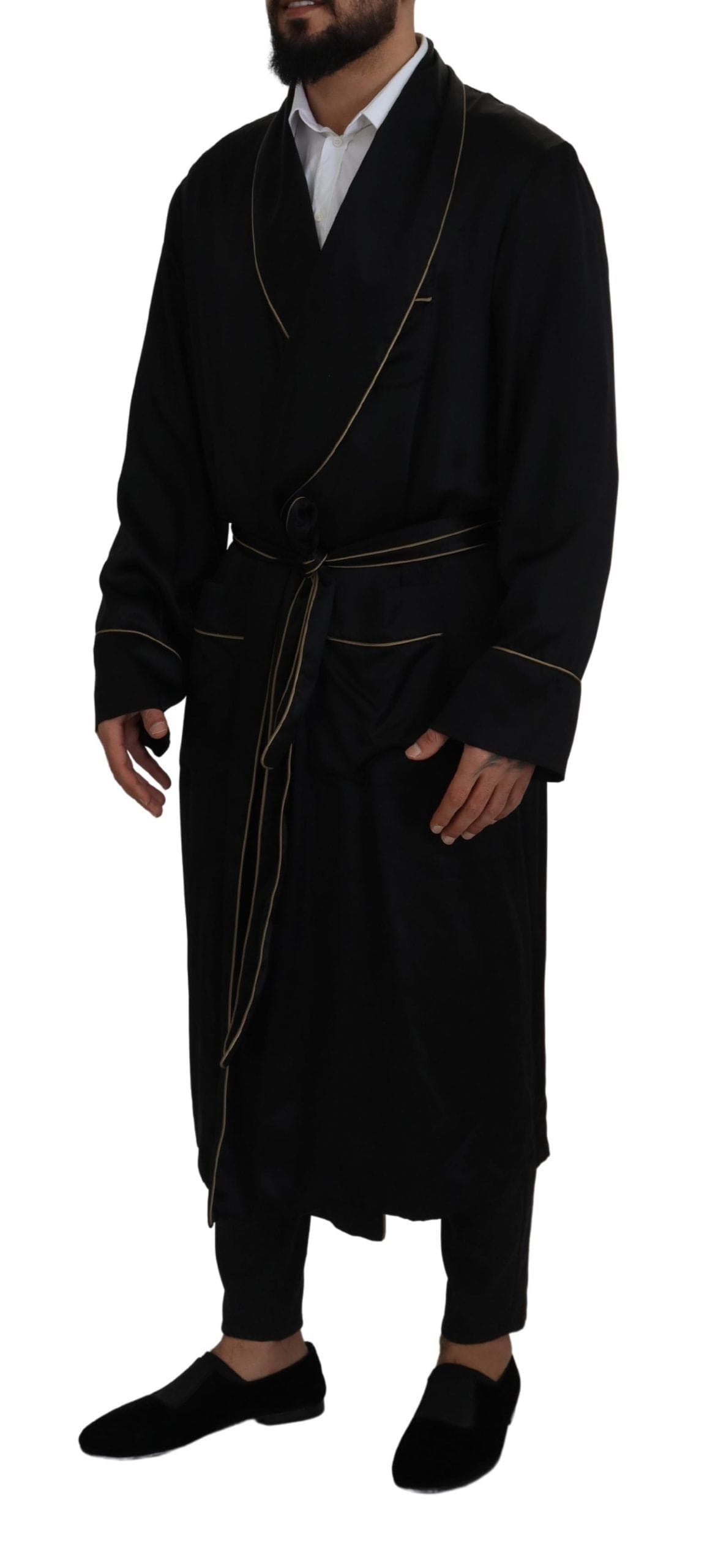 Dolce & Gabbana Elegant Black Silk Long Robe Coat