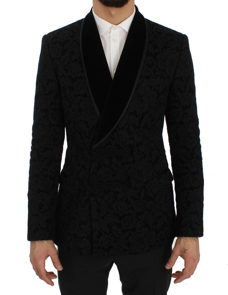 Blazer élégant en mélange de soie noire coupe slim Dolce &amp; Gabbana