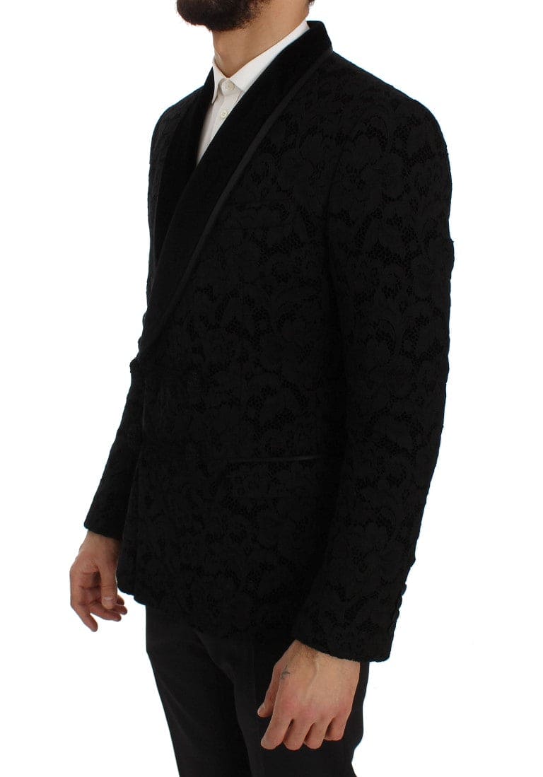 Blazer elegante de mezcla de seda negra de corte entallado de Dolce &amp; Gabbana