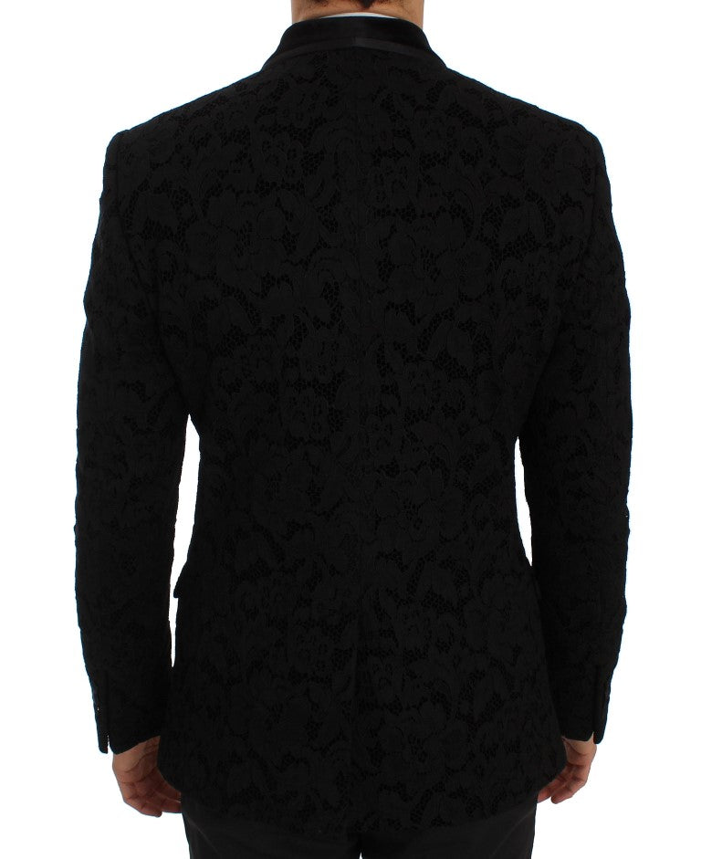 Blazer élégant en mélange de soie noire coupe slim Dolce &amp; Gabbana