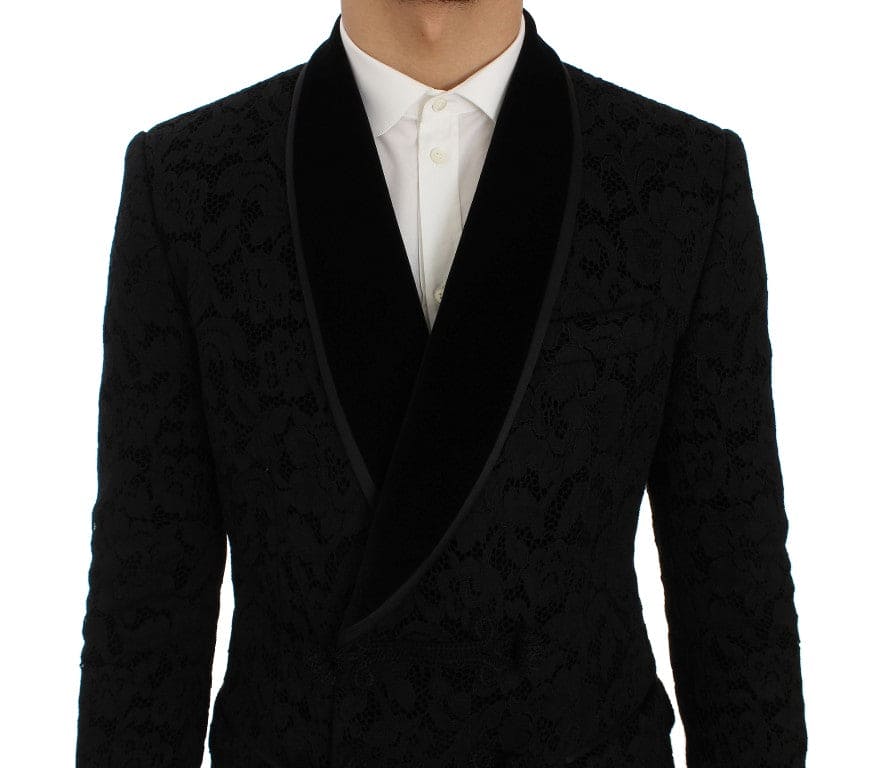 Blazer élégant en mélange de soie noire coupe slim Dolce &amp; Gabbana