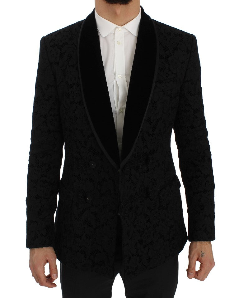 Blazer elegante de mezcla de seda negra de corte entallado de Dolce &amp; Gabbana