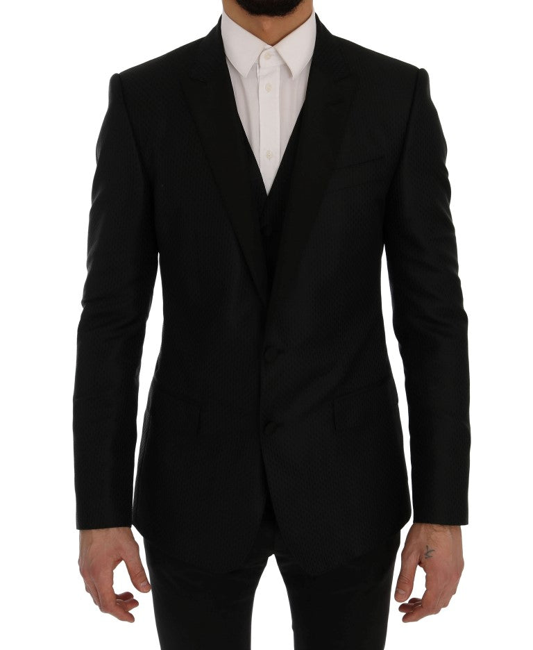 Ensemble élégant blazer en soie mélangée noire et bleue Dolce &amp; Gabbana