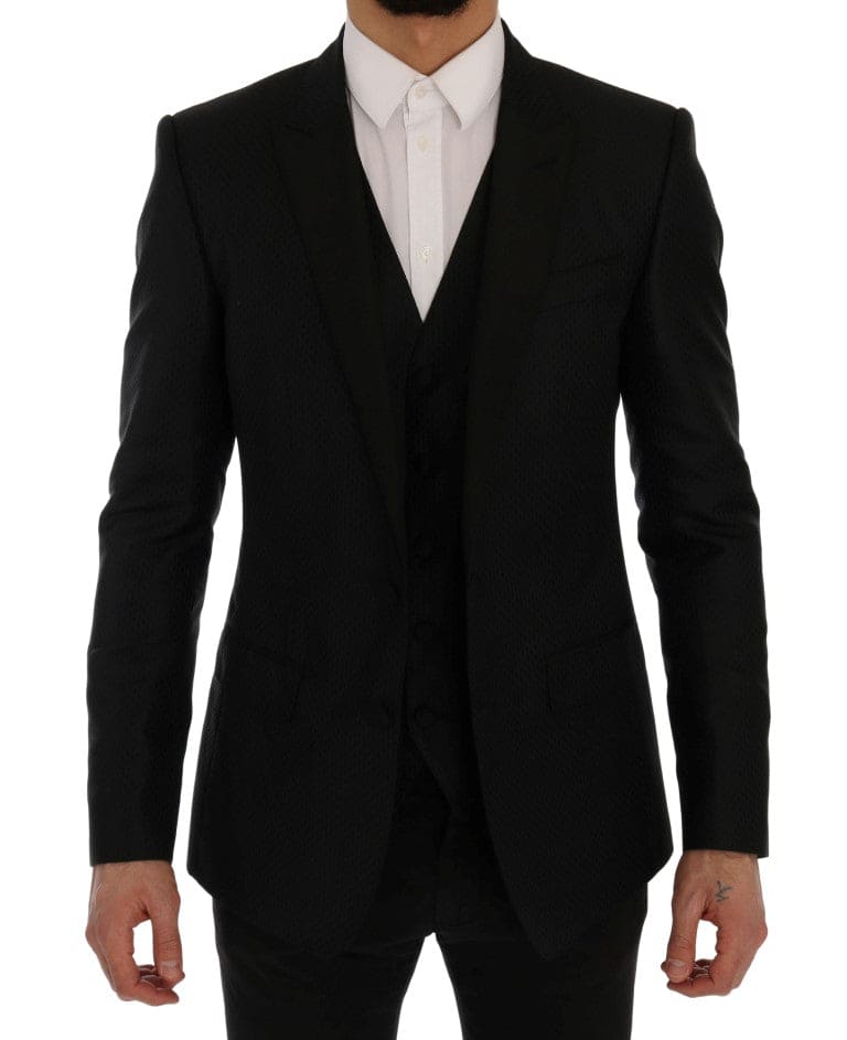 Ensemble élégant blazer en soie mélangée noire et bleue Dolce &amp; Gabbana