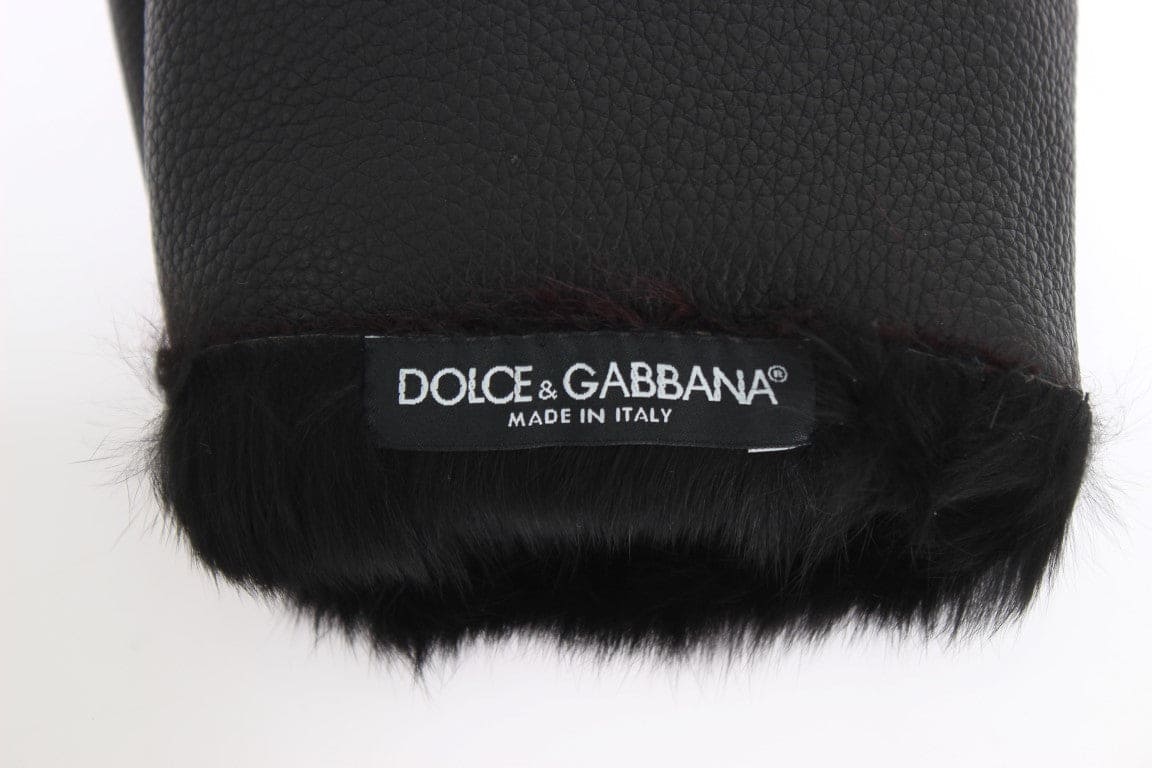 Gants élégants en cuir noir et bordeaux Dolce &amp; Gabbana