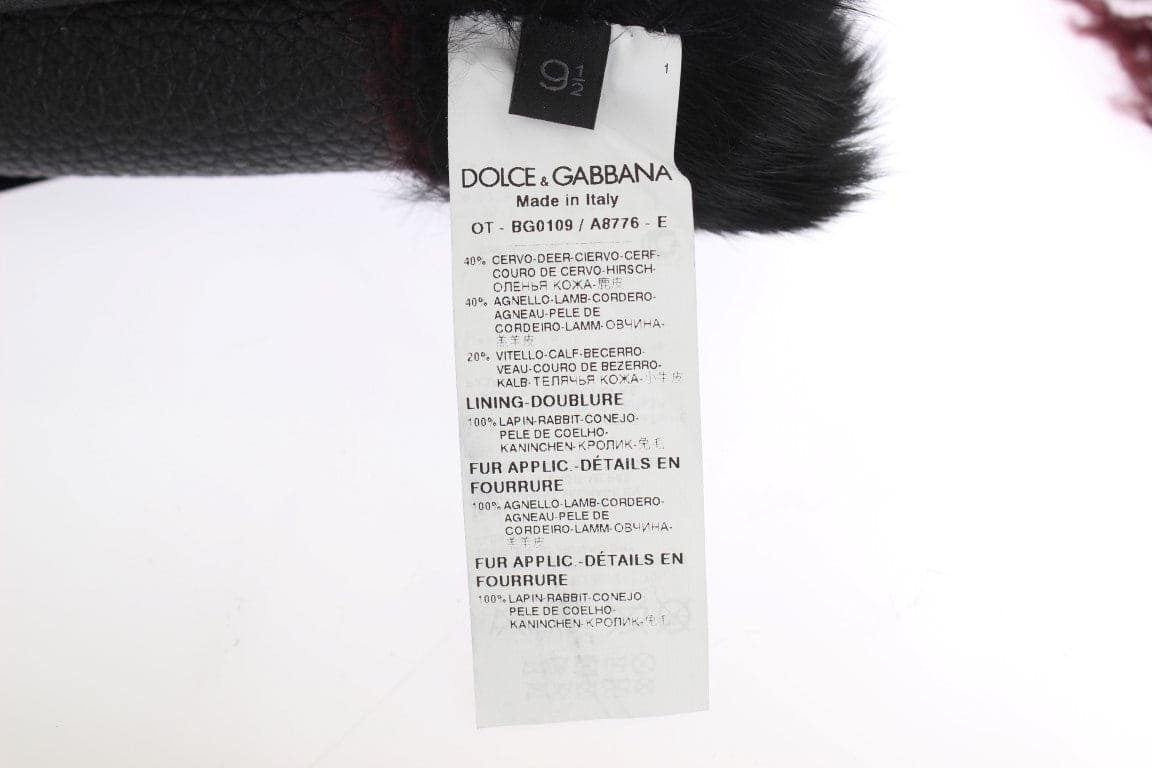 Gants élégants en cuir noir et bordeaux Dolce &amp; Gabbana