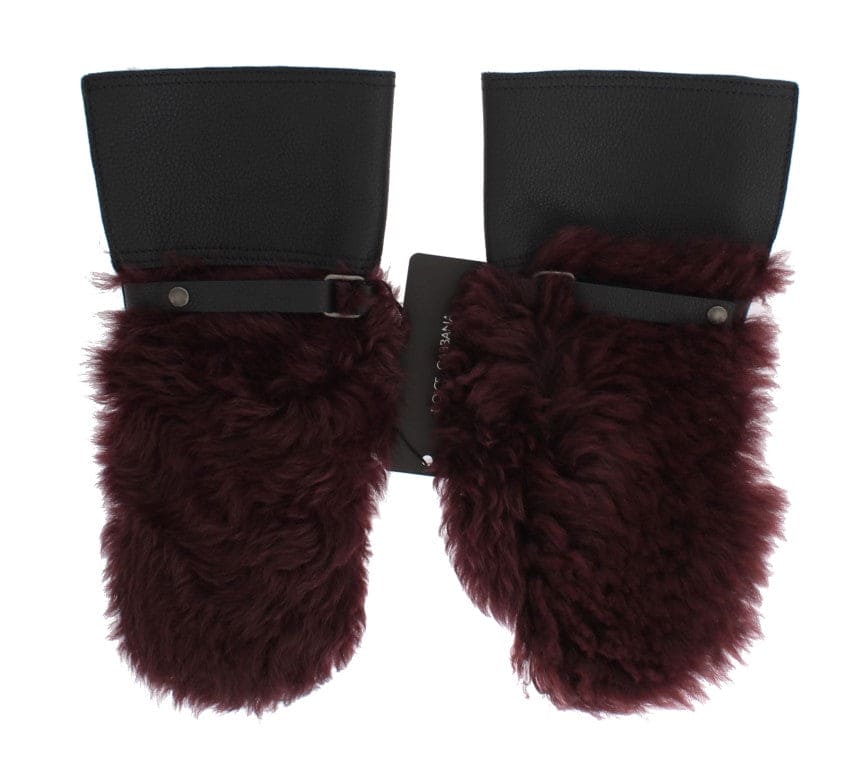 Gants élégants en cuir noir et bordeaux Dolce &amp; Gabbana