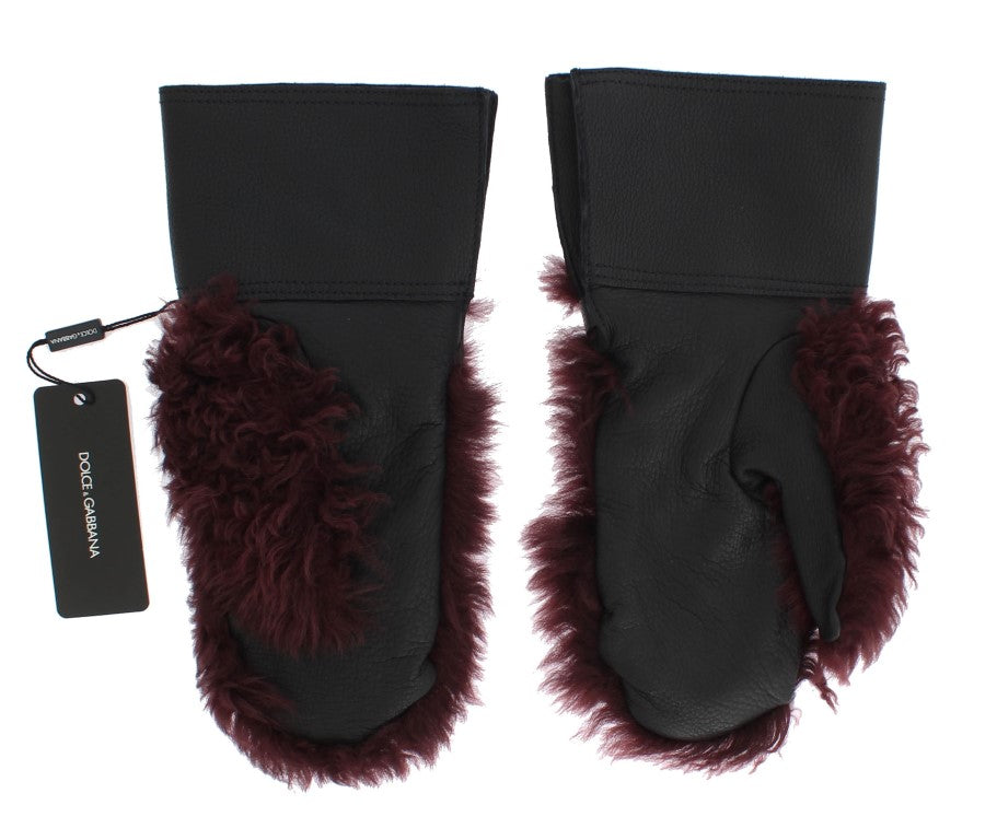 Gants élégants en cuir noir et bordeaux Dolce &amp; Gabbana