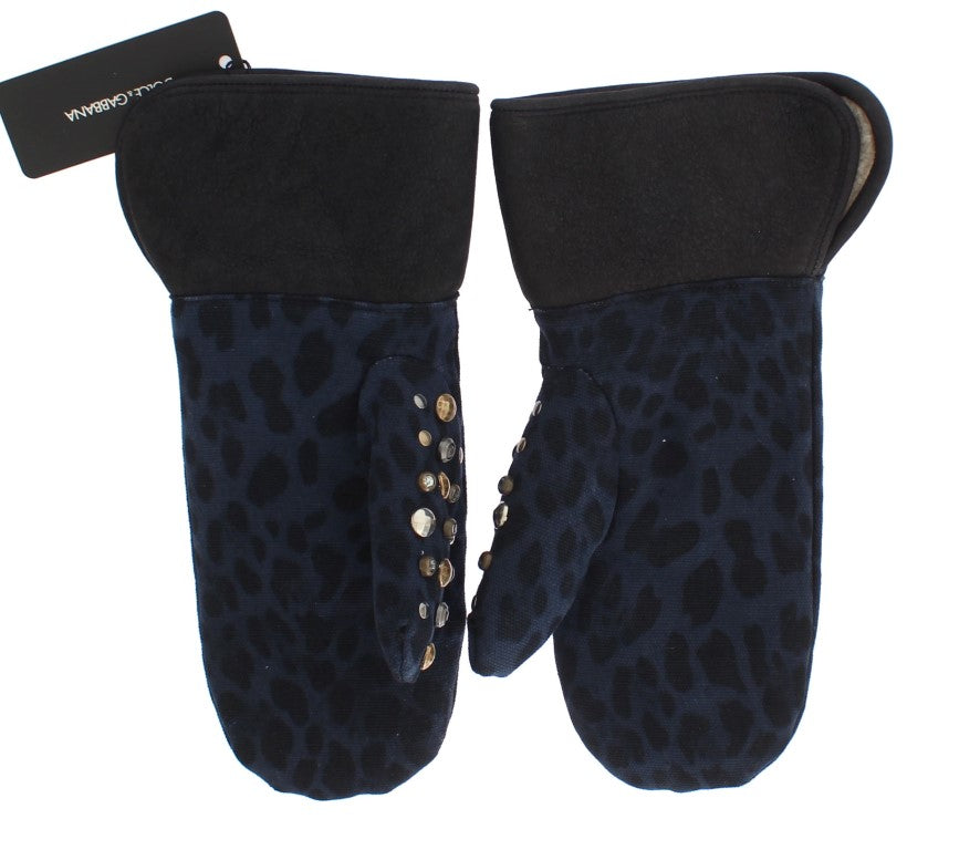 Gants Dolce &amp; Gabbana Chic en laine et peau de mouton grise avec détails cloutés