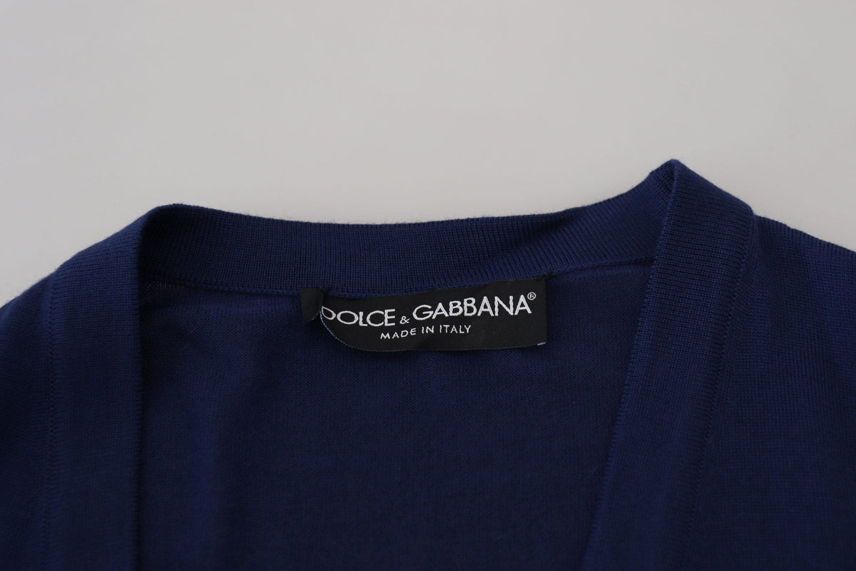 Pull cardigan bleu élégant en laine vierge Dolce &amp; Gabbana