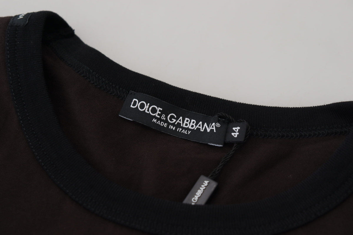 Pull ras du cou en coton marron élégant Dolce &amp; Gabbana