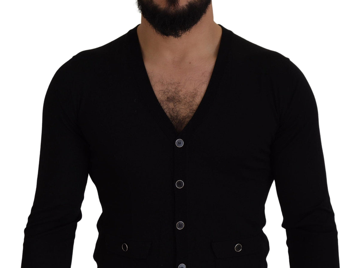 Dolce &amp; Gabbana - Cardigan noir élégant en laine boutonnée