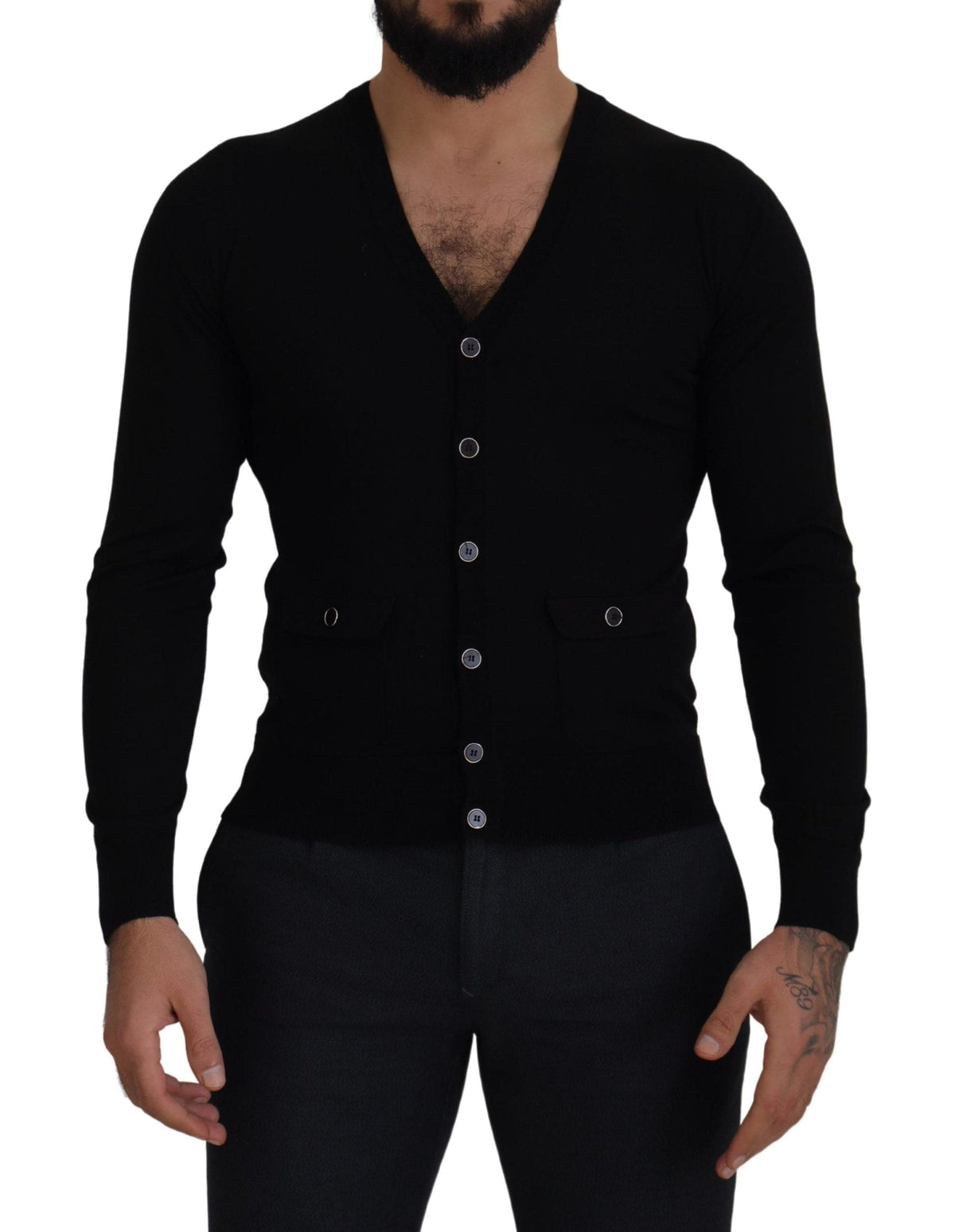 Dolce &amp; Gabbana - Cardigan noir élégant en laine boutonnée