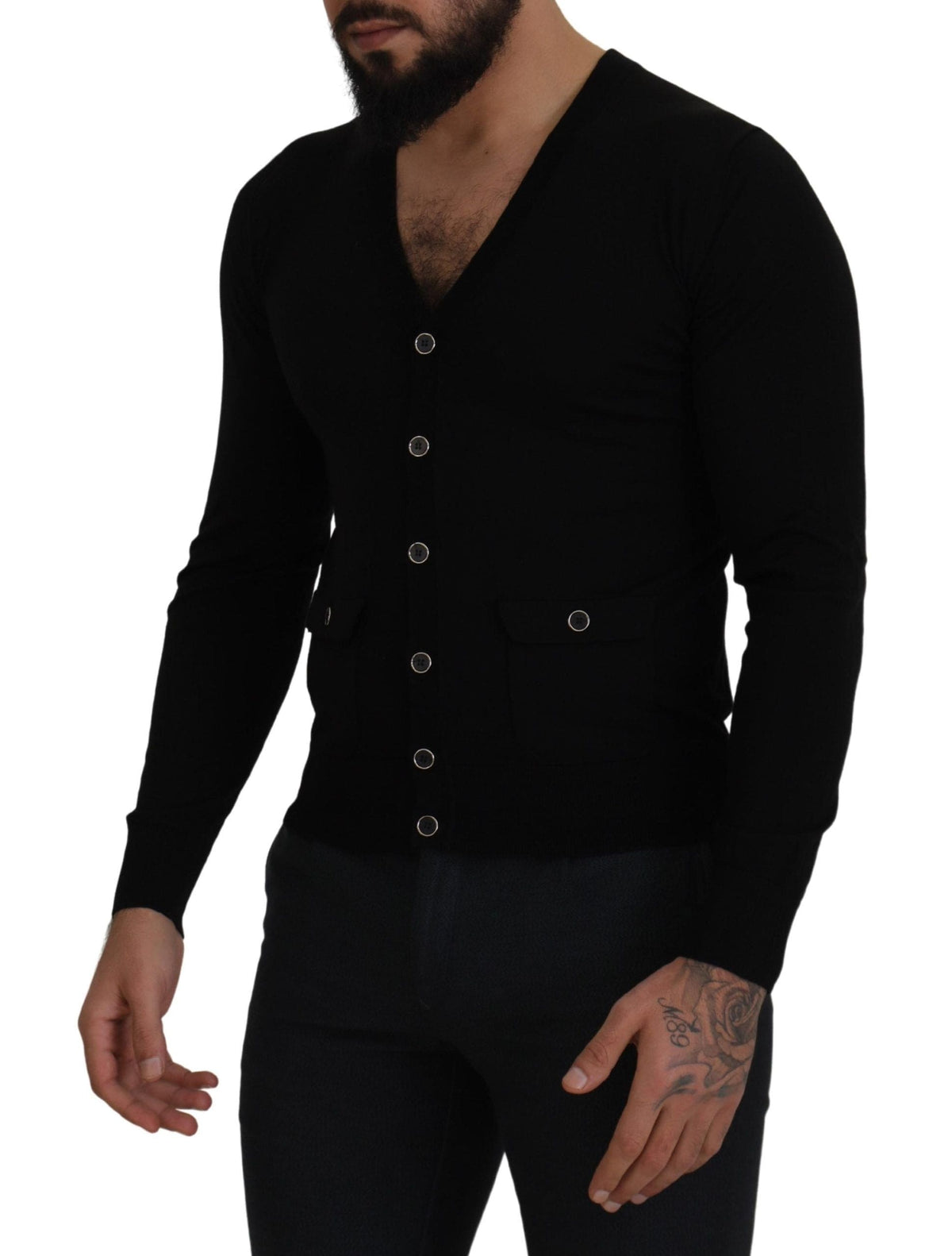 Dolce &amp; Gabbana - Cardigan noir élégant en laine boutonnée