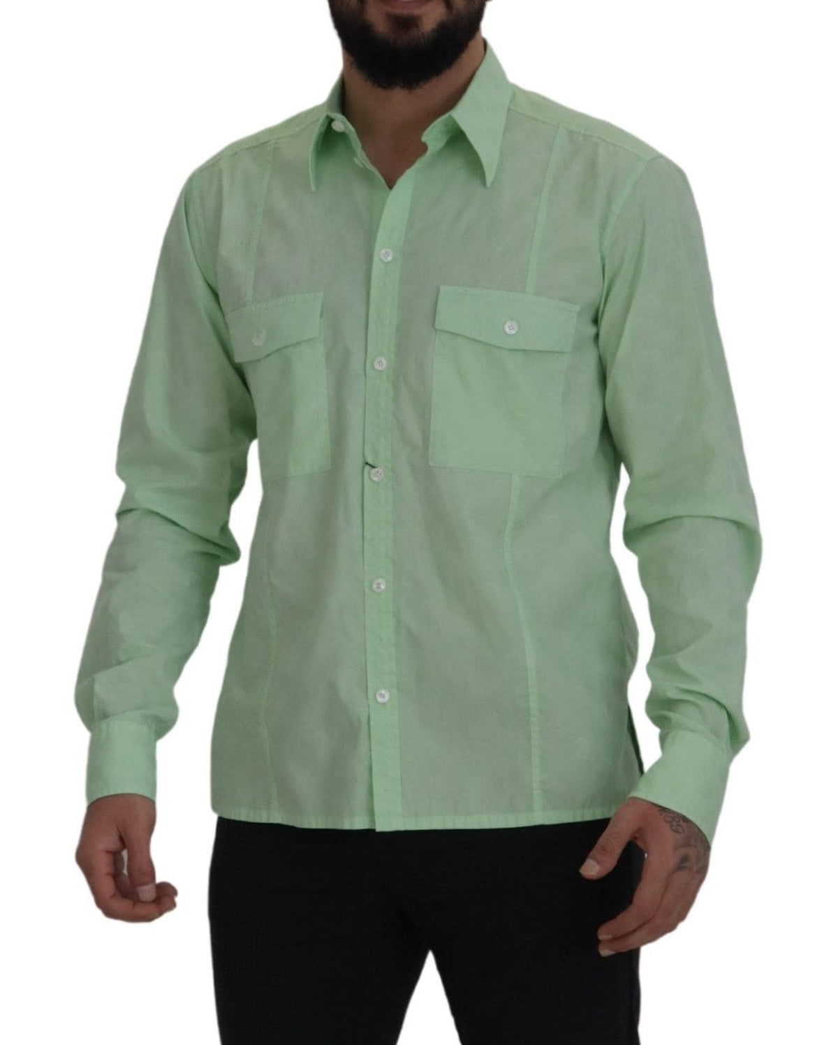 Camisa informal de botones de corte ajustado en verde menta de Dolce &amp; Gabbana