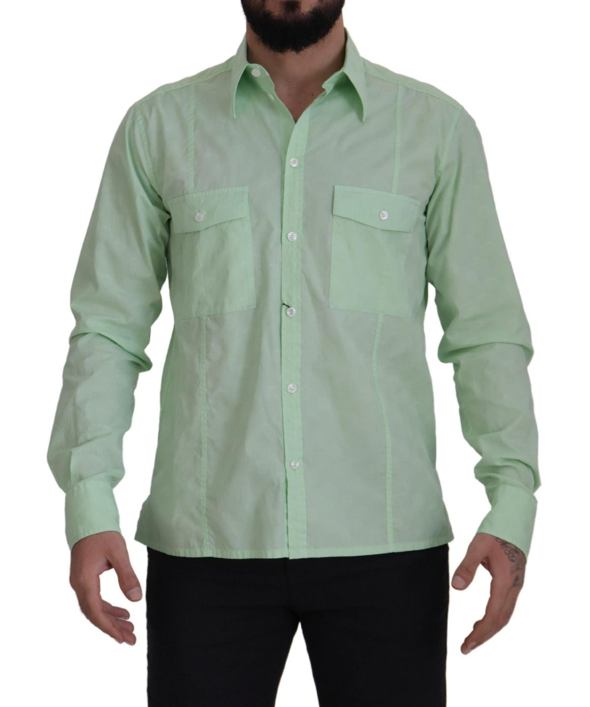 Camisa informal de botones de corte ajustado en verde menta de Dolce &amp; Gabbana