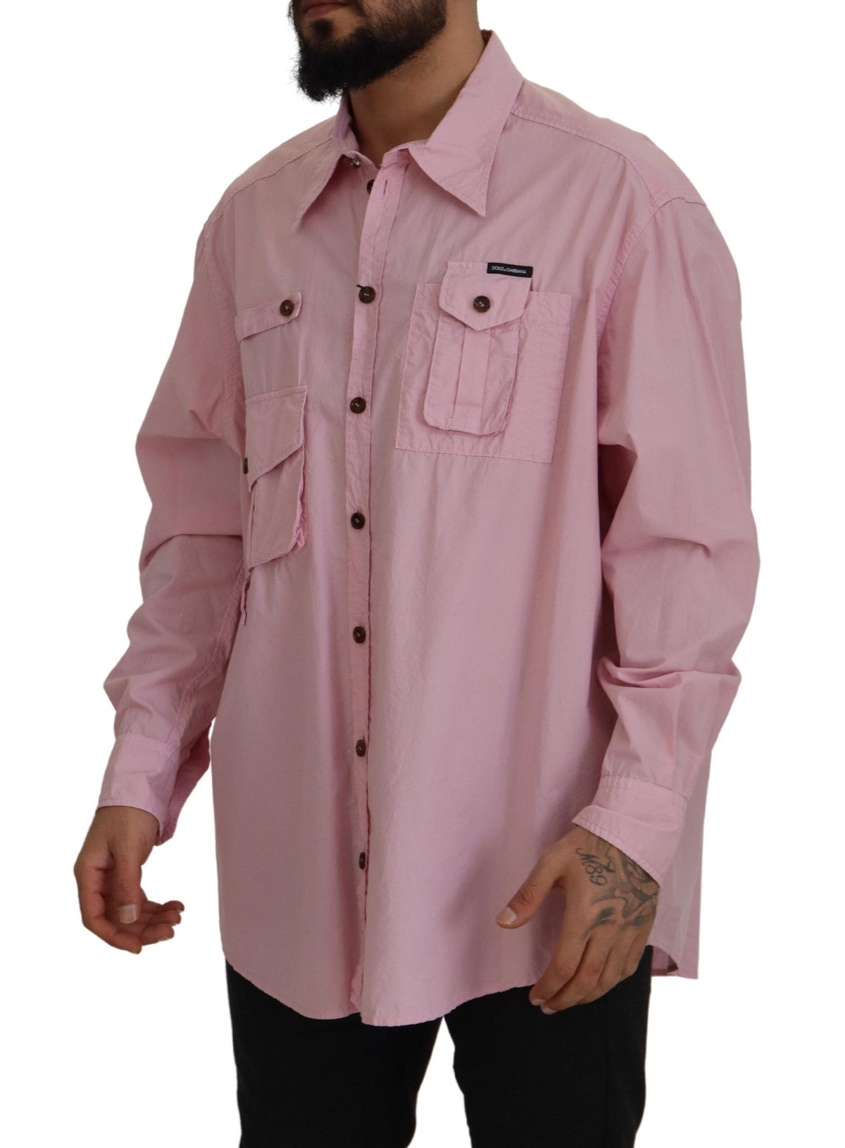 Camisa elegante informal de algodón rosa de Dolce &amp; Gabbana