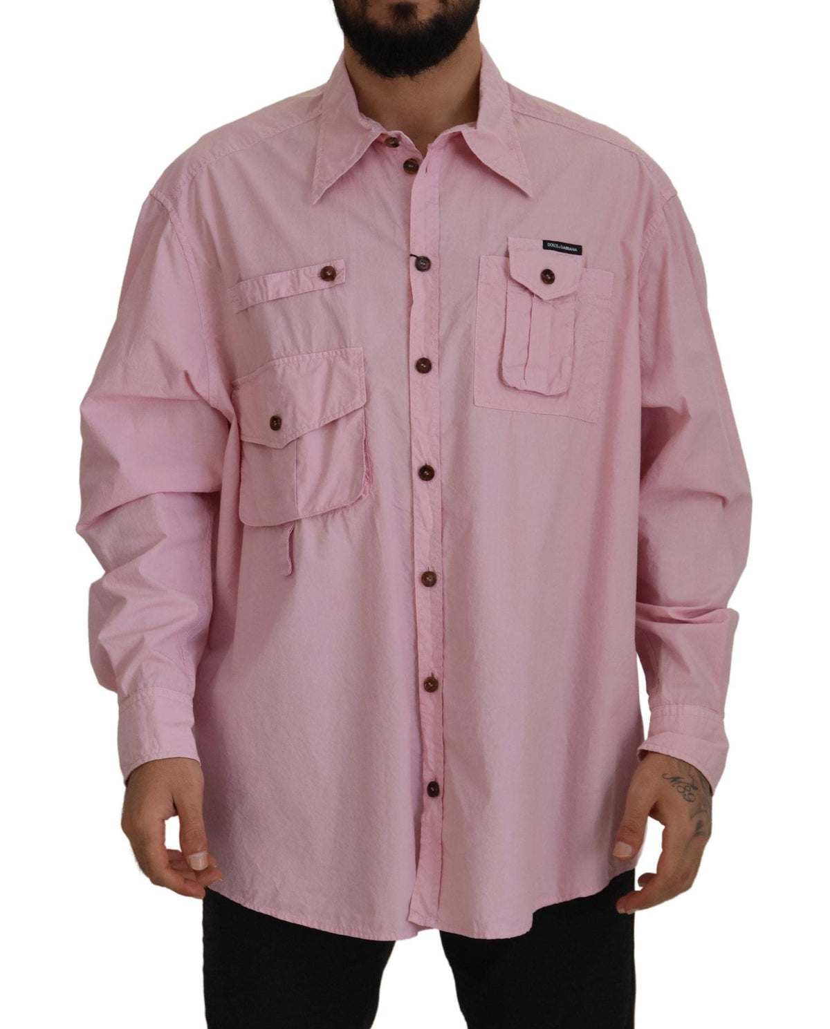 Camisa elegante informal de algodón rosa de Dolce &amp; Gabbana