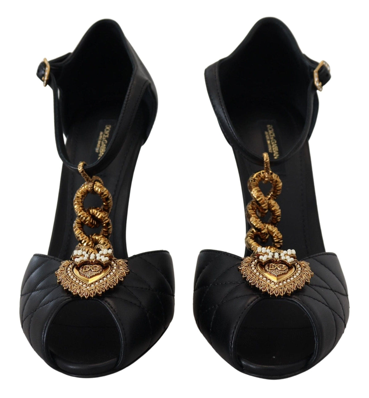 Sandalias elegantes de piel con adornos dorados de Dolce &amp; Gabbana