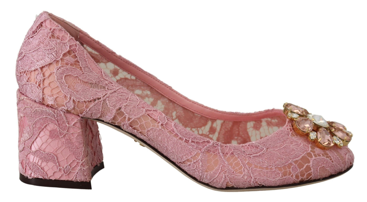 Zapatos de salón con encaje y adornos de cristales en color rosa pastel de Dolce &amp; Gabbana