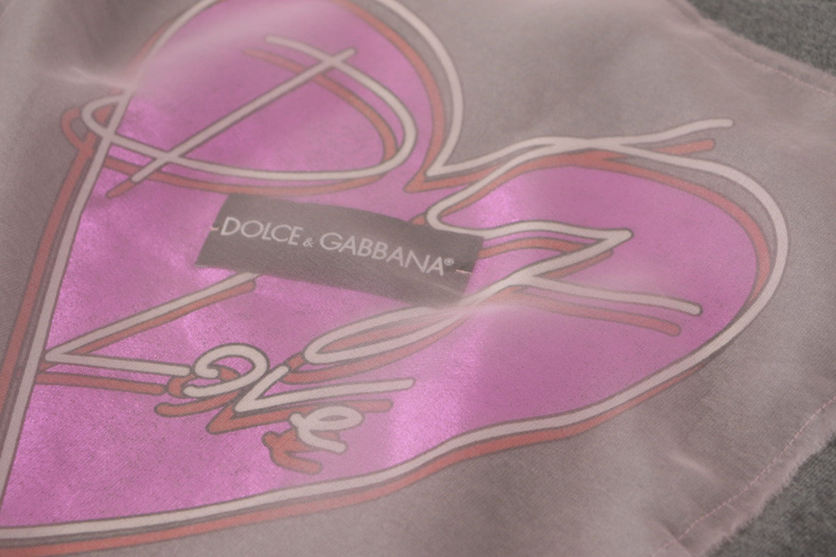 Camiseta elegante de algodón gris con corazón y mangas acampanadas de Dolce &amp; Gabbana